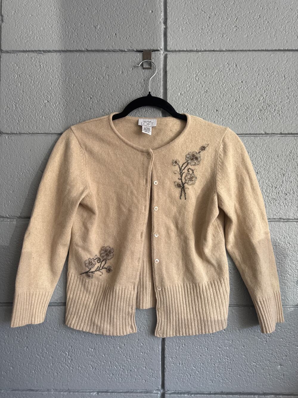 Vintage Ann Taylor Loft Angora Wool Blend Beaded Cardigan size S